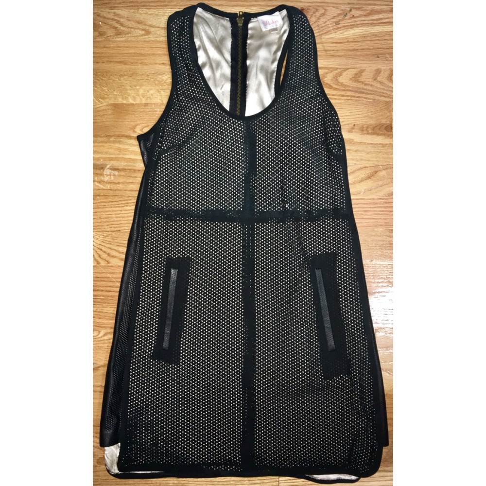 Parker black suede laser cut dress